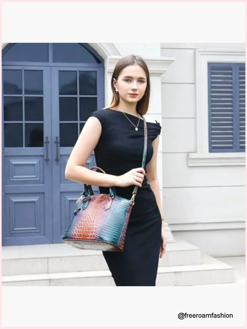 Satchel Tote Bag with Faux Croc Embossed Pattern, Crossbody, Laptop Fit